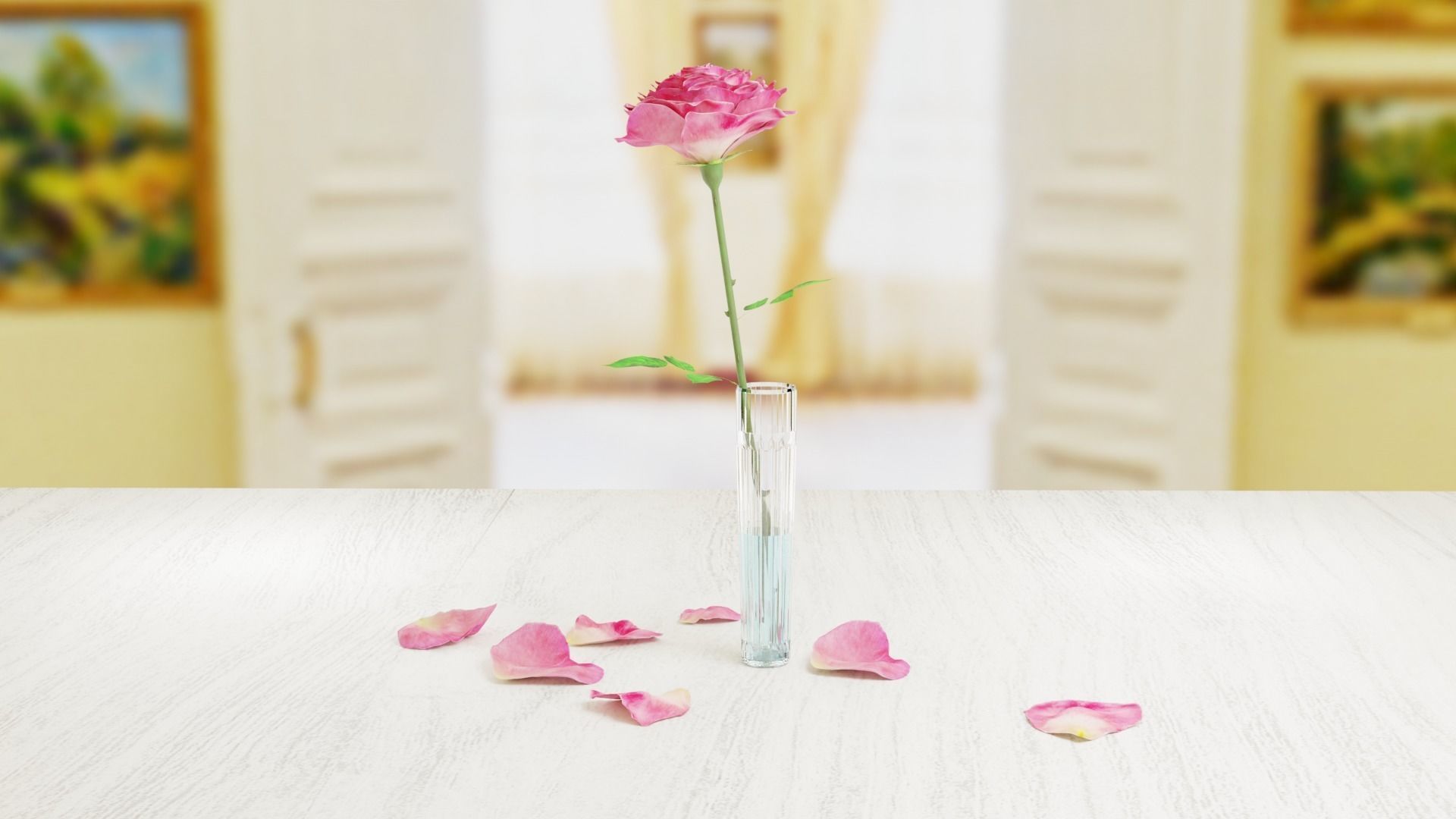 Pink Rose in a Crystal Vase 3D Model  Low-poly 3D model_7