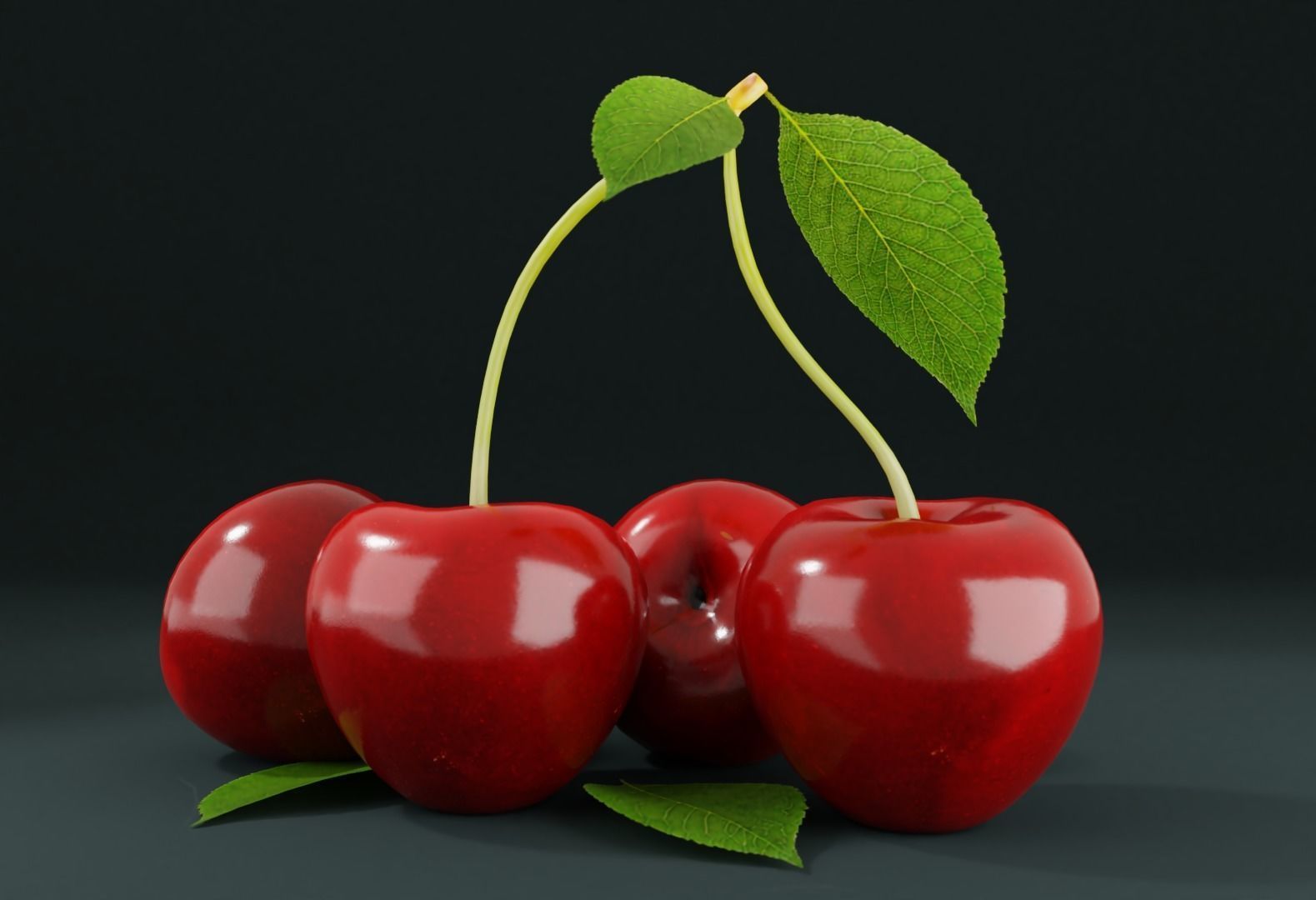 Fresh Cherry Low-poly 3D model_1