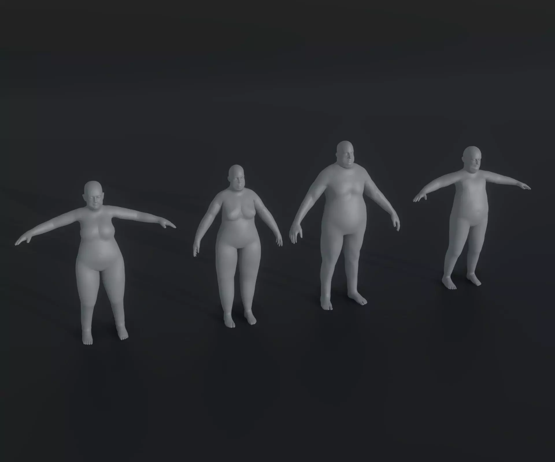 Fat Human Body Base Mesh Animated Rigged 3D Model 20k Poly Low-poly 3D model_0