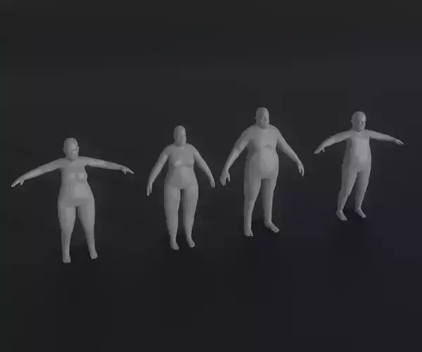 Fat Human Body Base Mesh Animated Rigged 3D Model 20k Poly Low-poly 3D model
