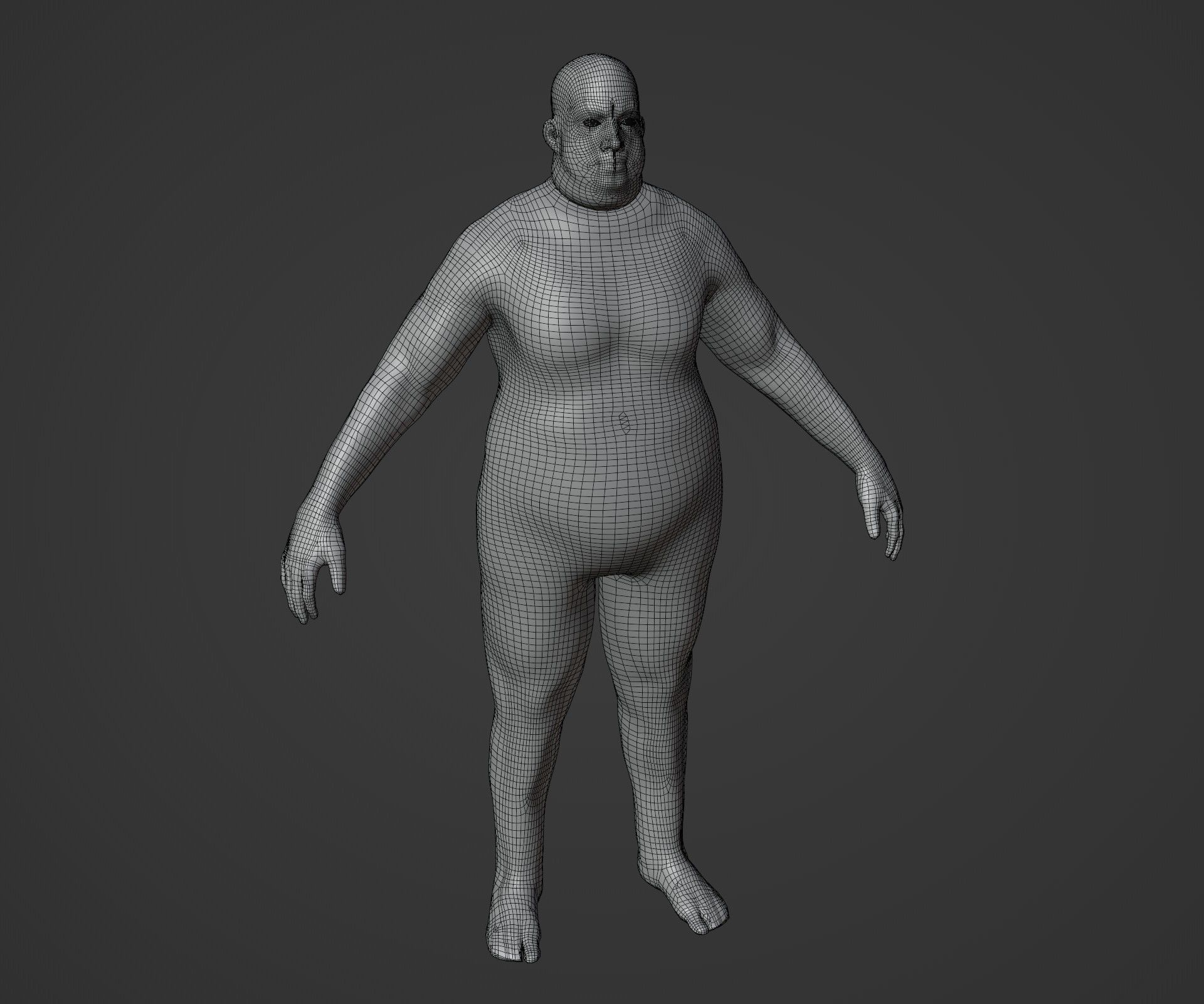 Fat Human Body Base Mesh Animated Rigged 3D Model 20k Poly Low-poly 3D model_9