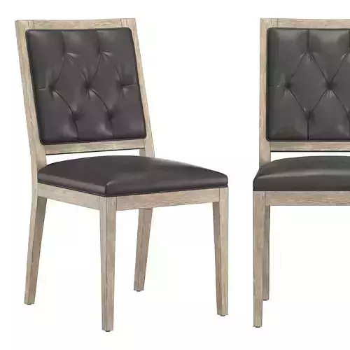 FRENCH CONTEMPORARY TUFTED SQUARE LEATHER DINING SIDE CHAIR