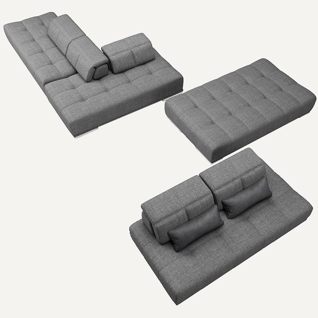 Gray modular sofa Low-poly 3D model_3