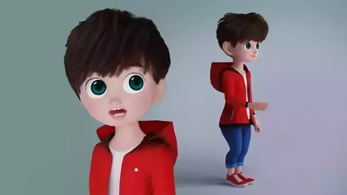 Fur Cartoon Boy Jacket Rigged 