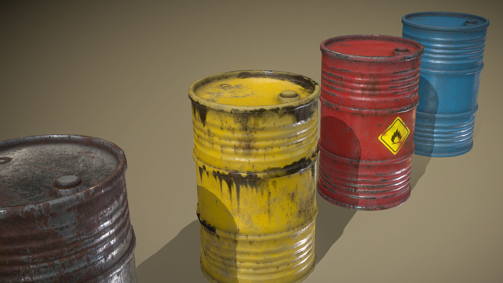 Lowpoly Barrels Set group of different colored Low-poly 3D model_5