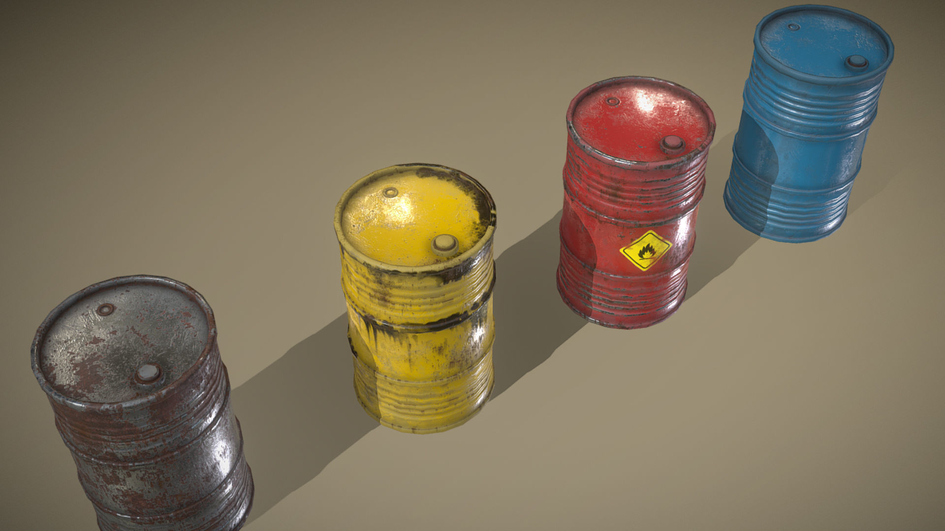 Lowpoly Barrels Set group of different colored Low-poly 3D model_3