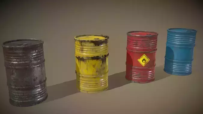 Lowpoly Barrels Set group of different colored Low-poly 3D model