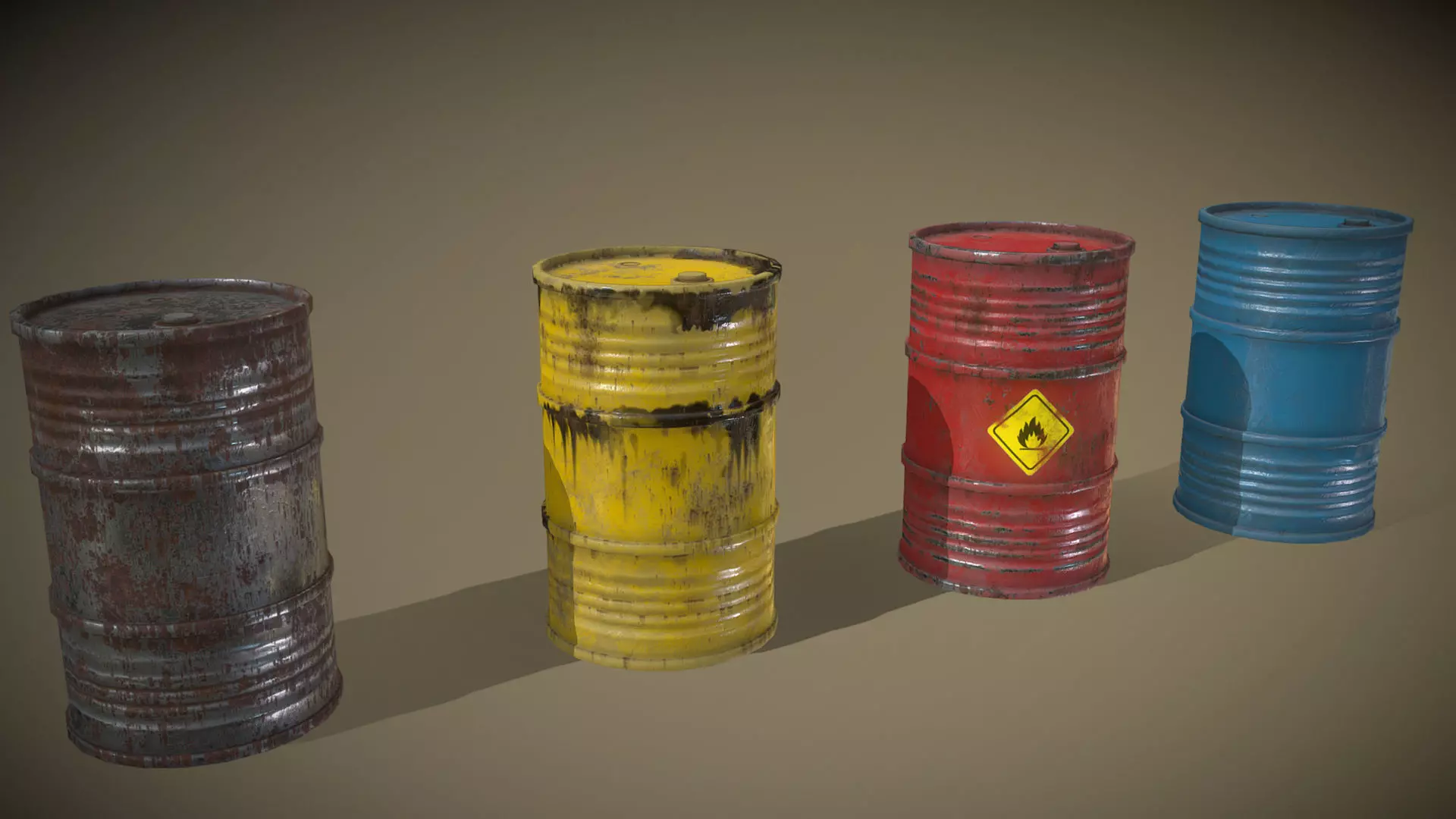 Lowpoly Barrels Set group of different colored Low-poly 3D model_0