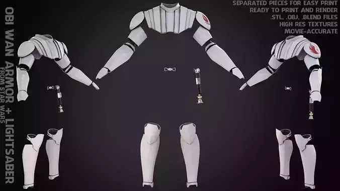 Obi Wan Kenobi Full Battle Armor And Lightsaber for Cosplay 3D Model Collection