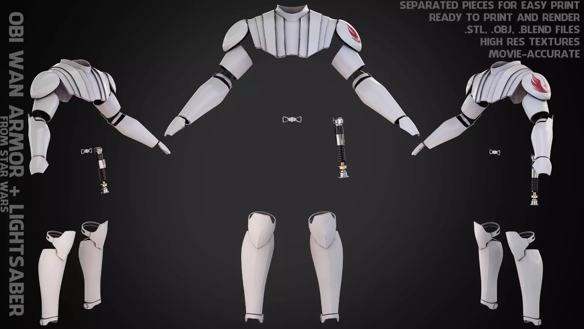 Obi Wan Kenobi Full Battle Armor And Lightsaber for Cosplay 3D Model Collection_0