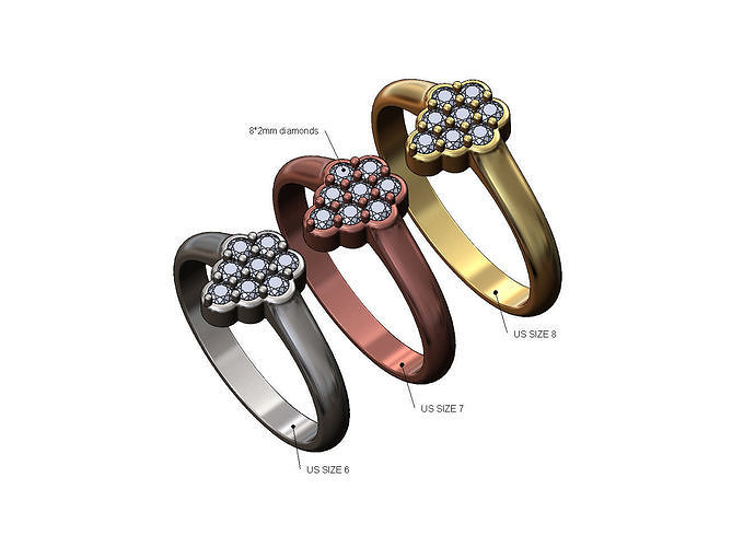 Pear cluster diamond ring US sizes 6 7 8  3D print model