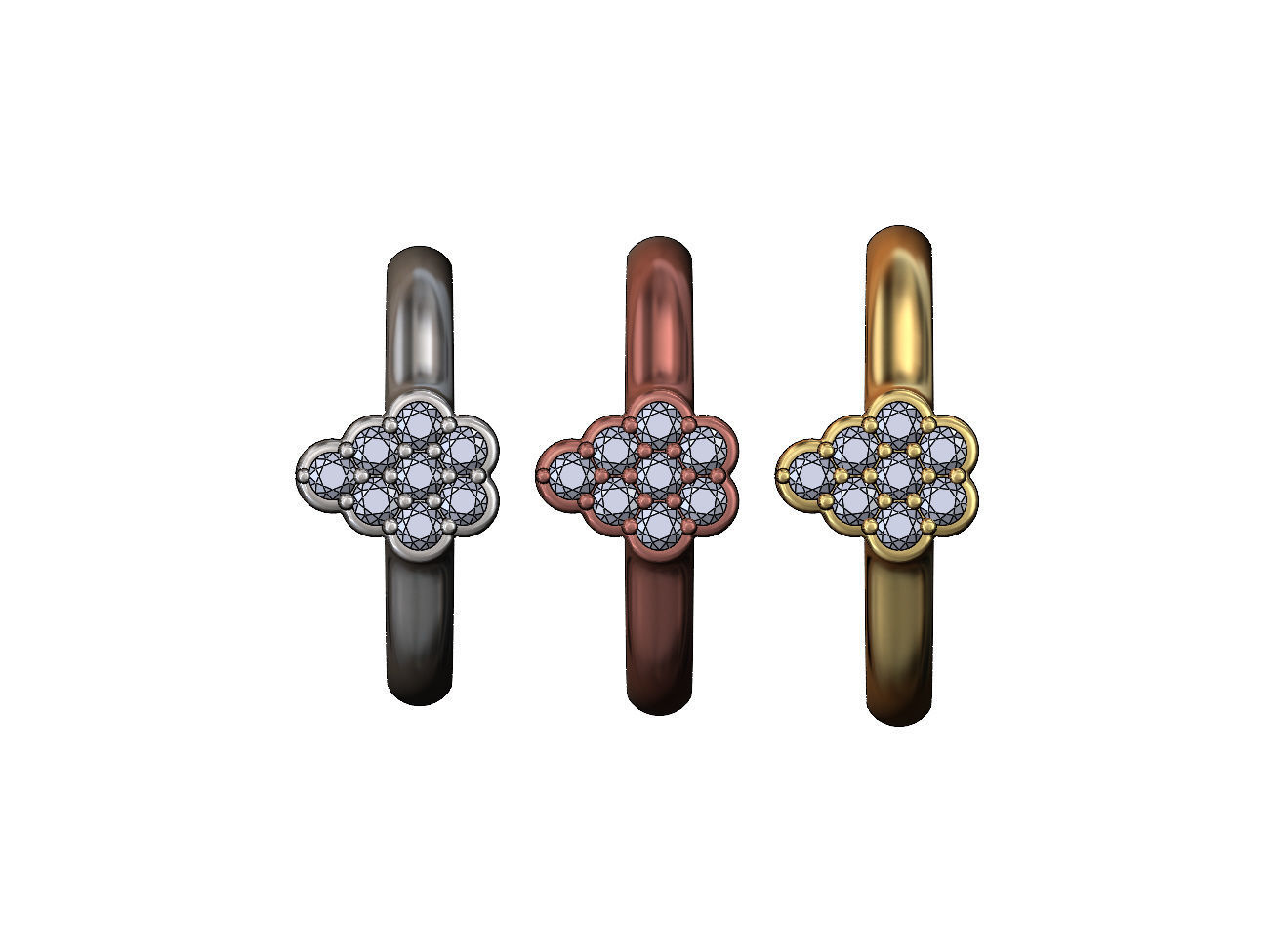 Pear cluster diamond ring US sizes 6 7 8 3D print model_3