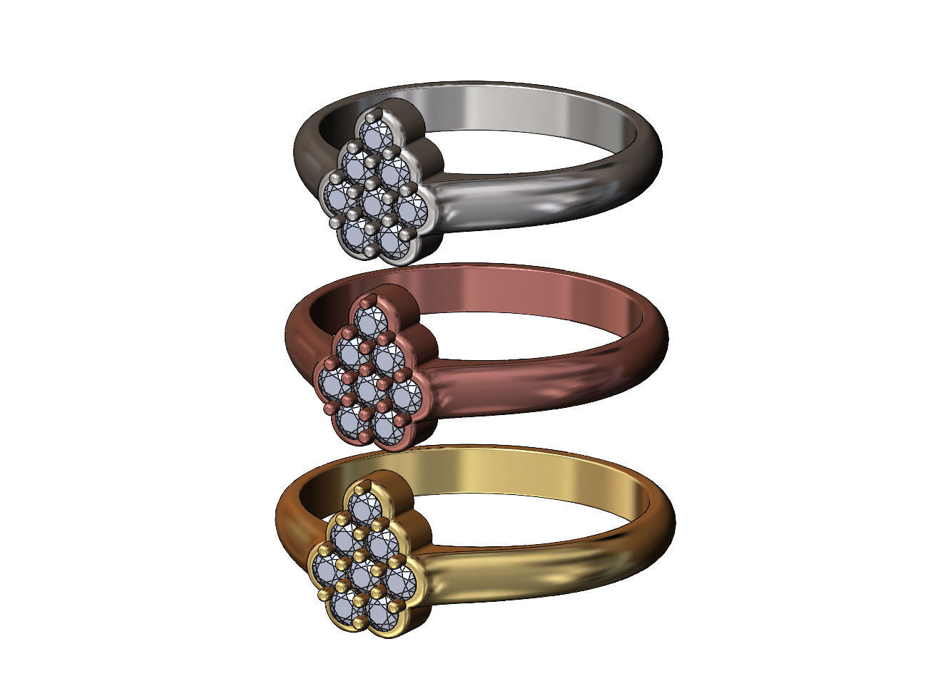 Pear cluster diamond ring US sizes 6 7 8 3D print model_1