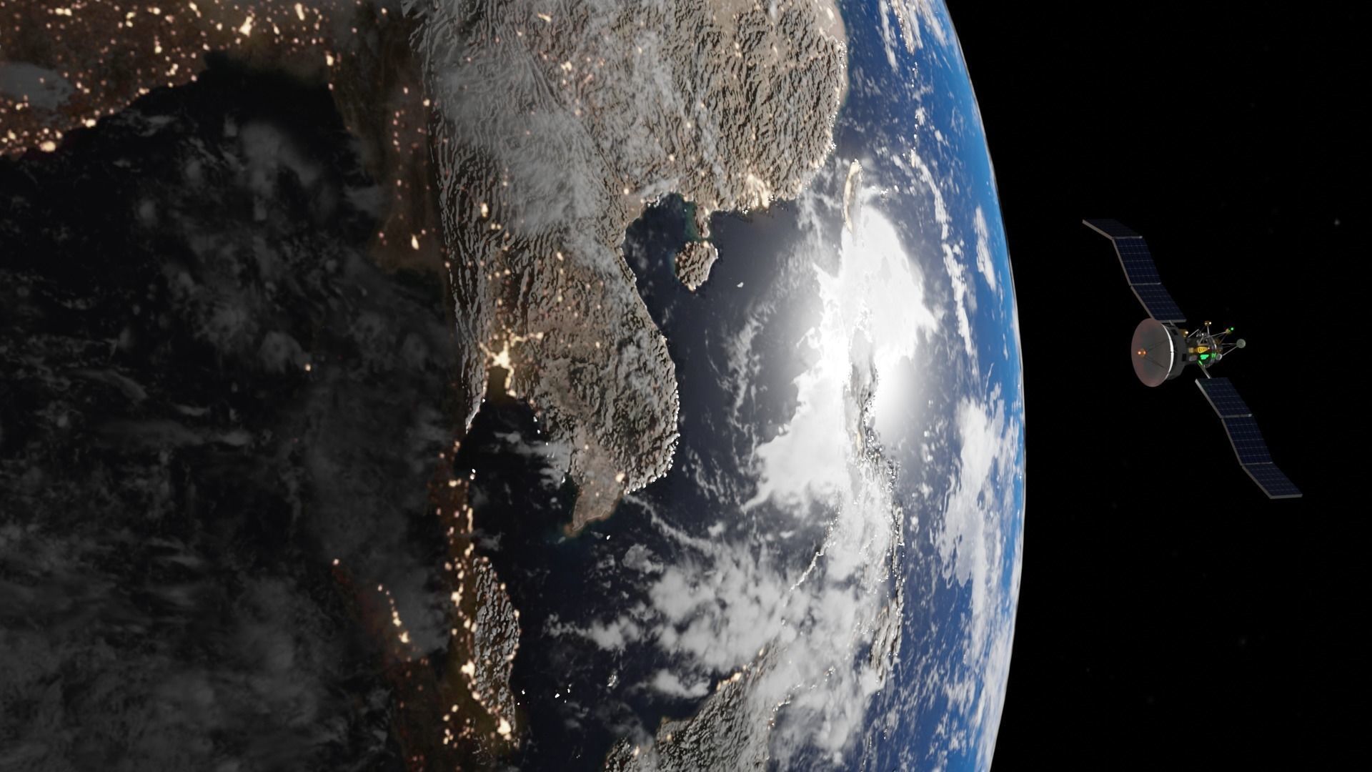 Satellite with earth and clouds Low-poly 3D model_5