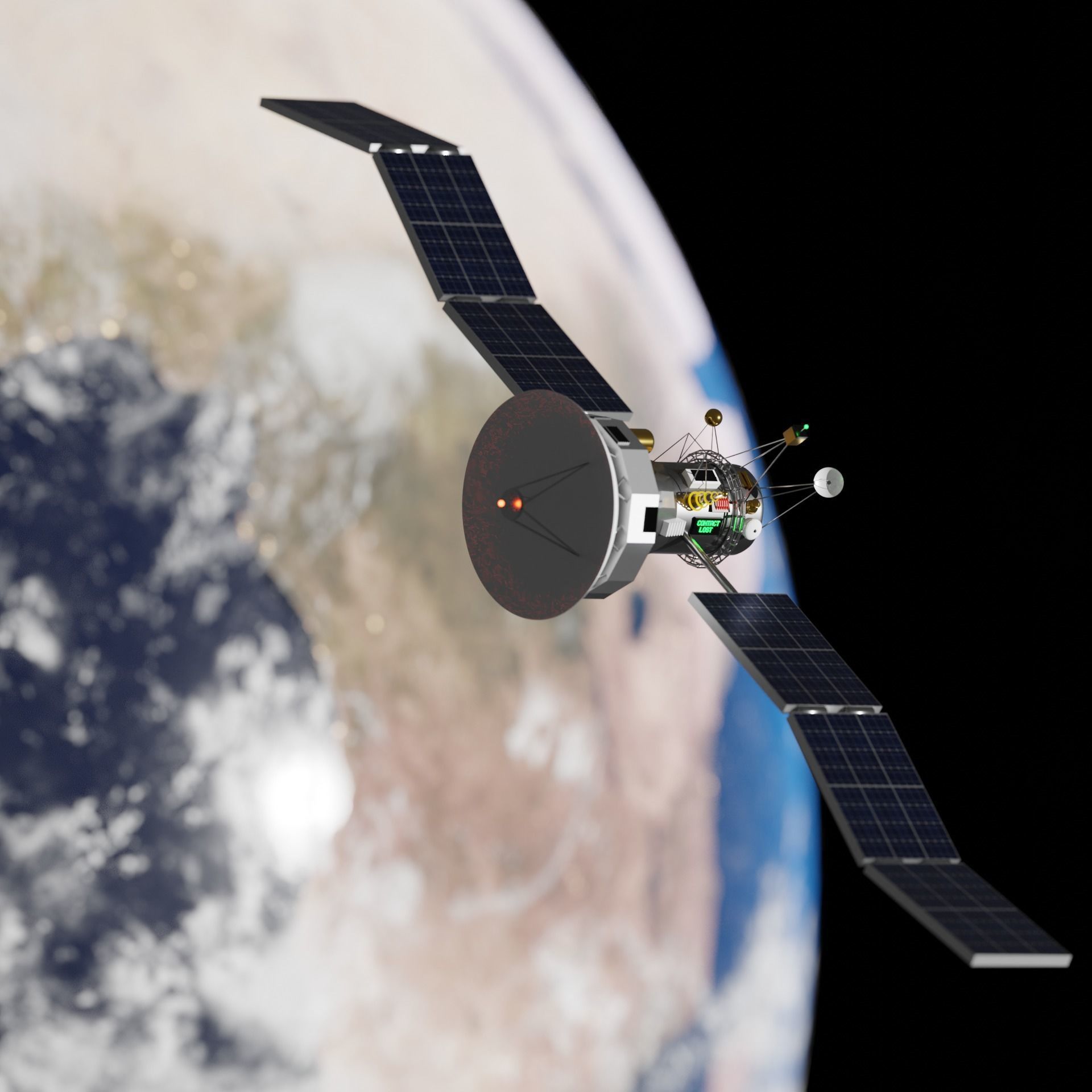 Satellite with earth and clouds Low-poly 3D model_3