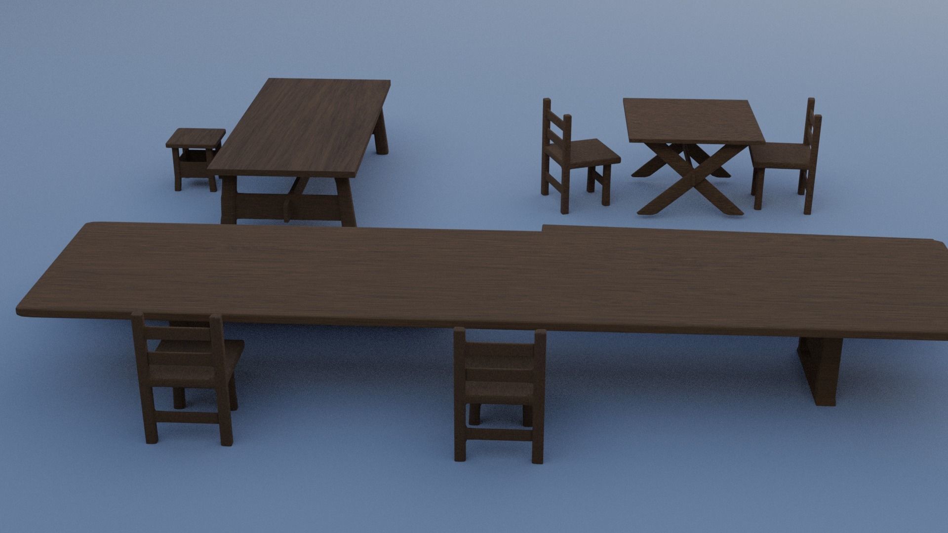 Medieval tables and chairs Low-poly 3D model_3