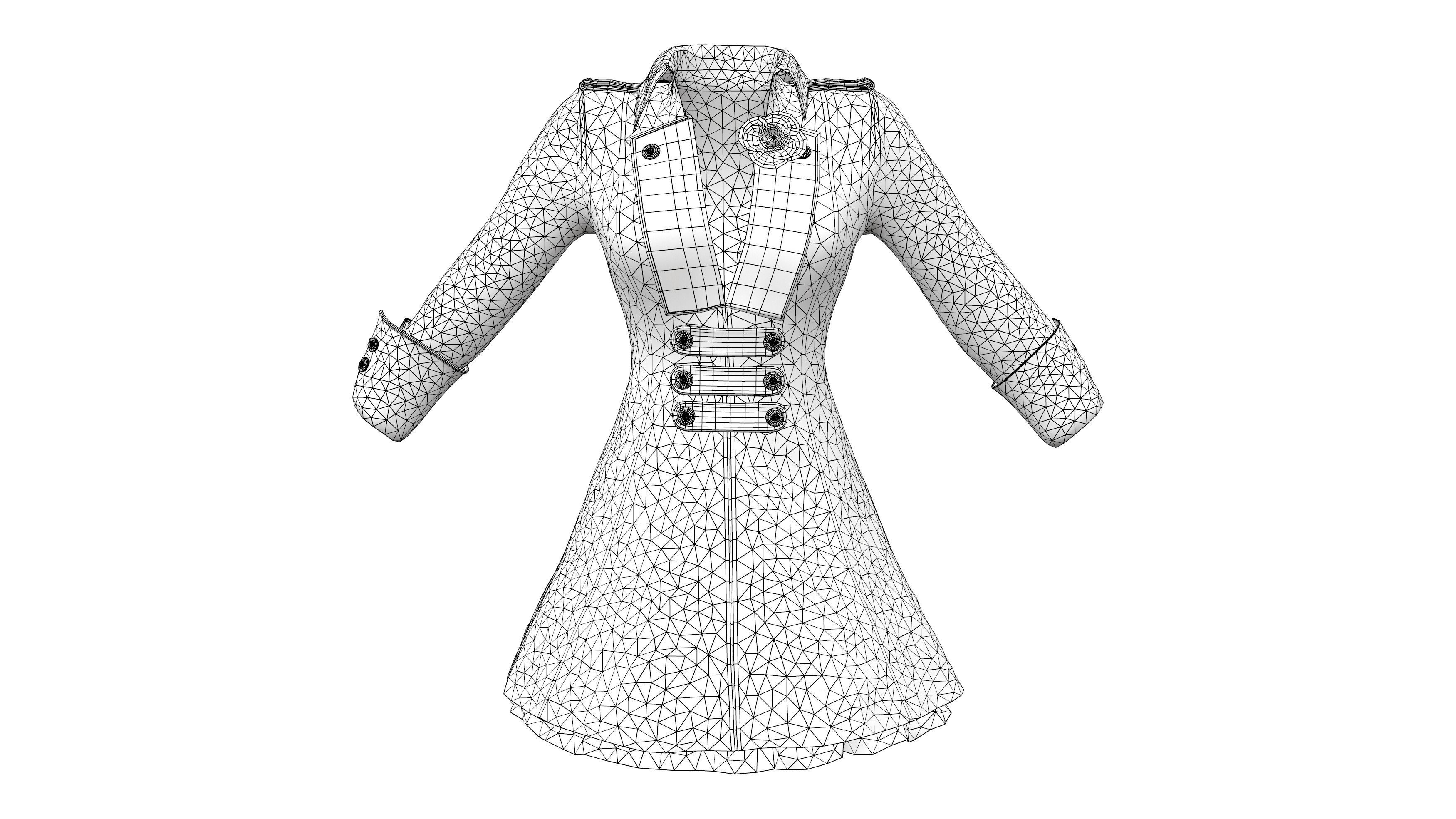Military Style Embroidery Female Coat Low-poly 3D model_7