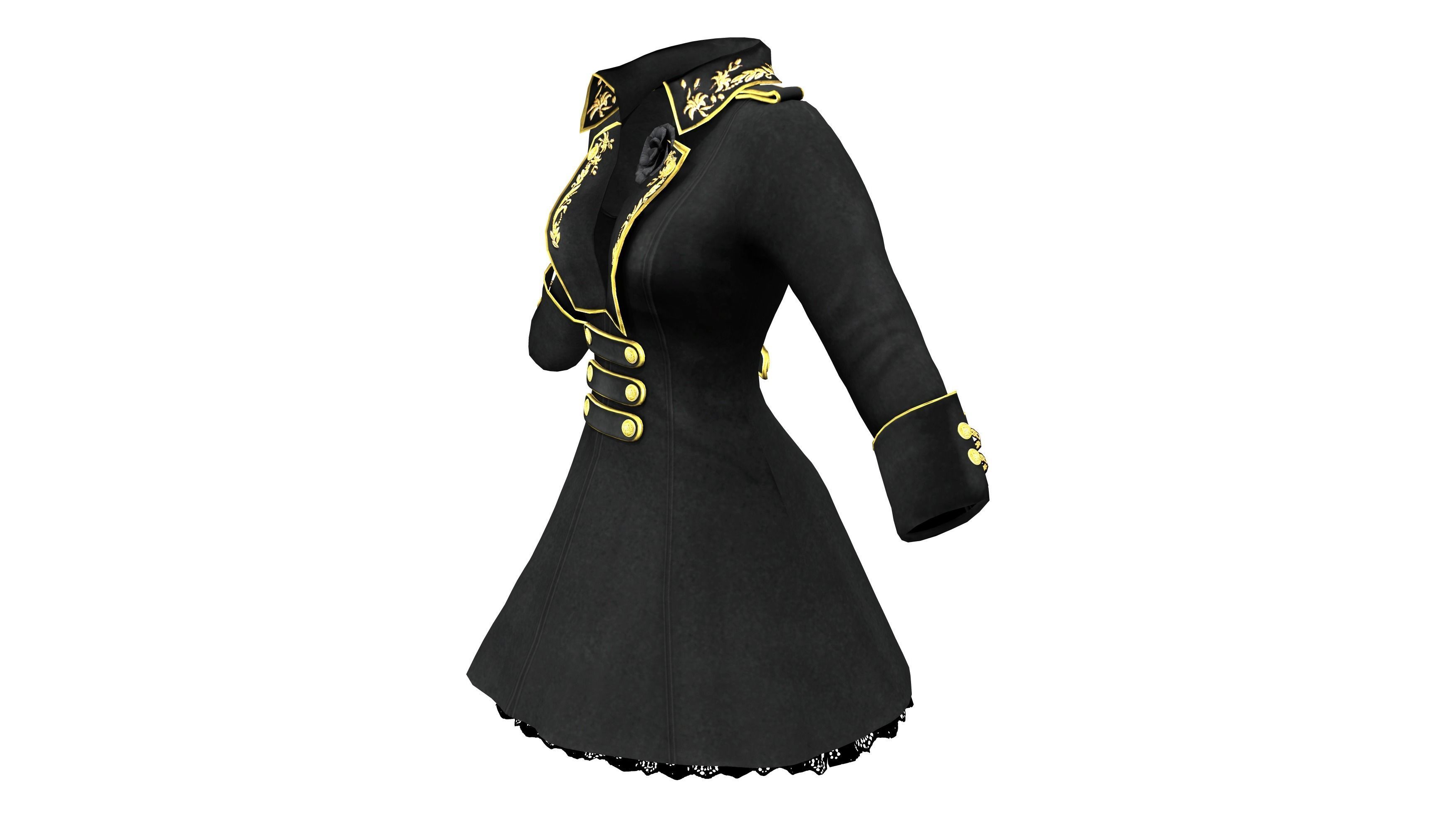 Military Style Embroidery Female Coat Low-poly 3D model_3