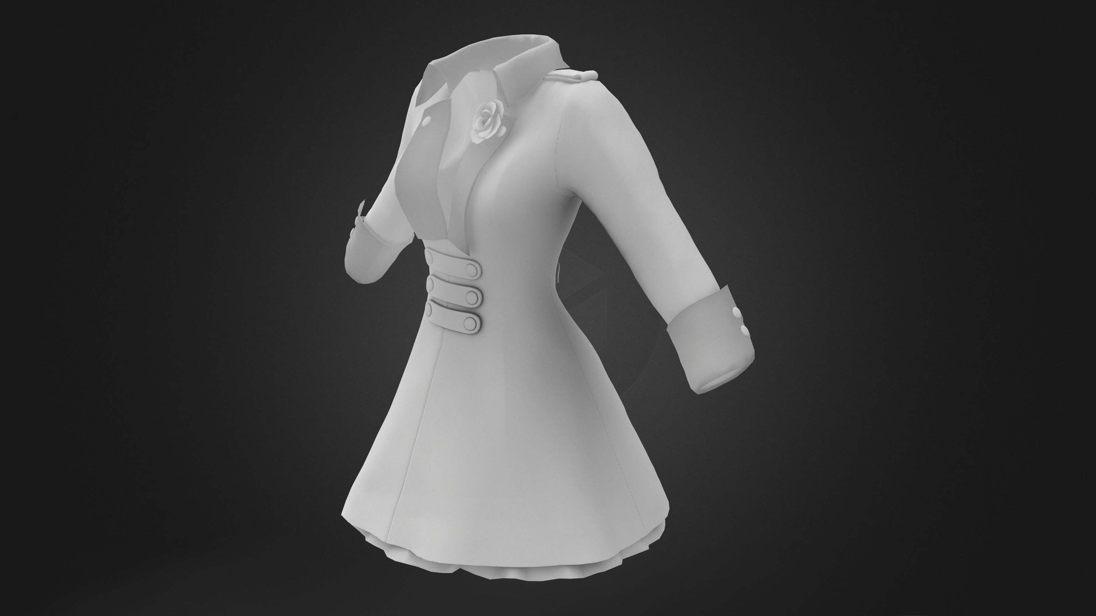 Military Style Embroidery Female Coat Low-poly 3D model_9