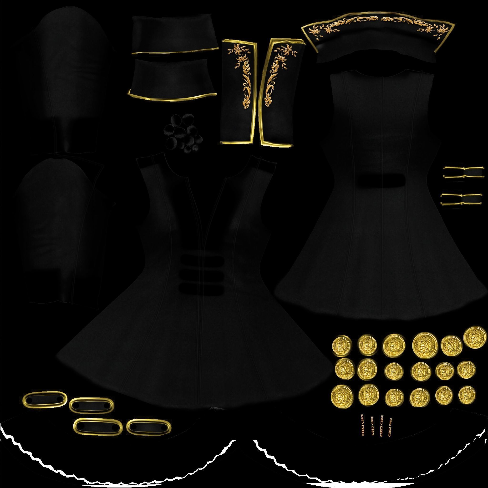 Military Style Embroidery Female Coat Low-poly 3D model_10