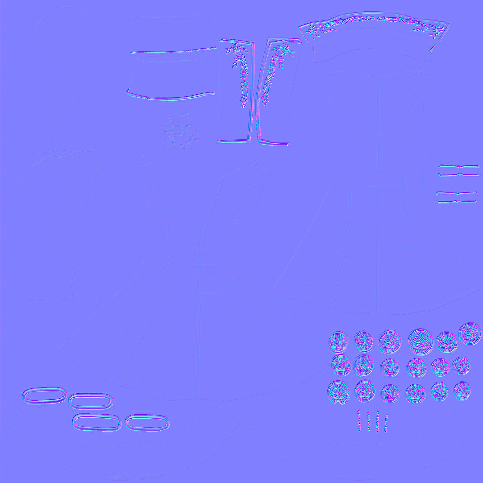 Military Style Embroidery Female Coat Low-poly 3D model_11