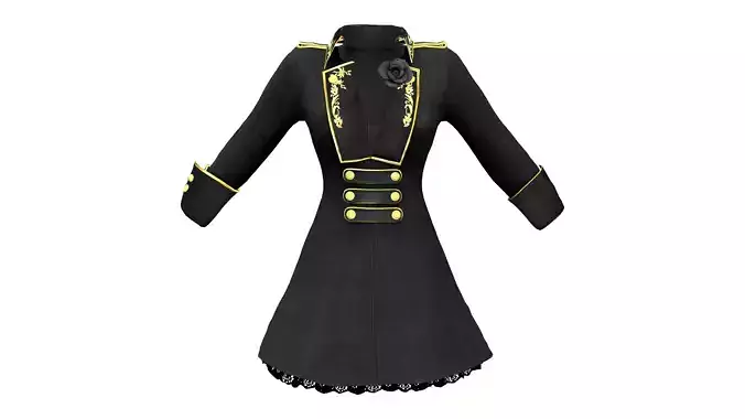 Military Style Embroidery Female Coat Low-poly 3D model Military Style Embroidery Female Coat Low-poly 3D model