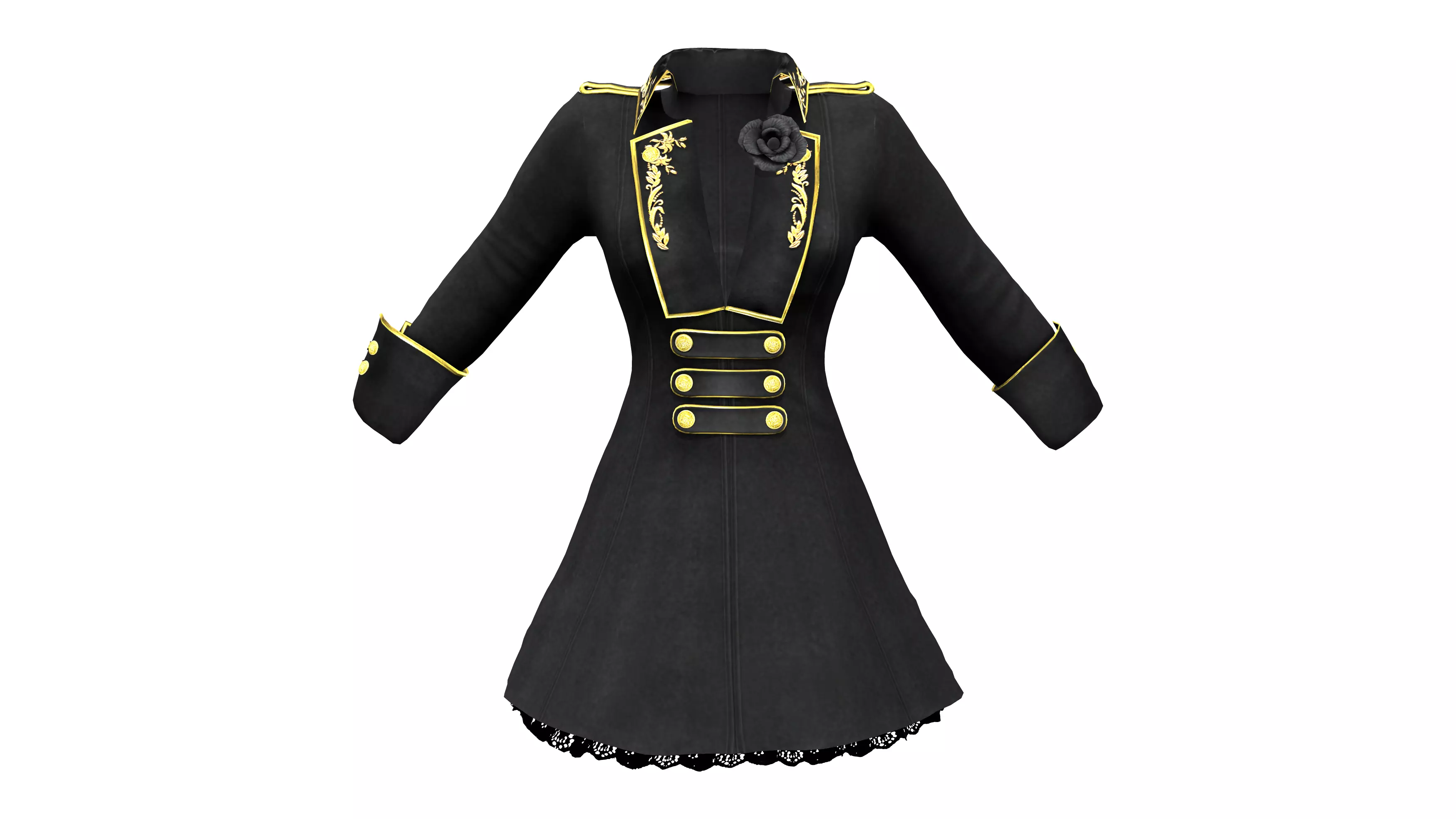 Military Style Embroidery Female Coat Low-poly 3D model_0