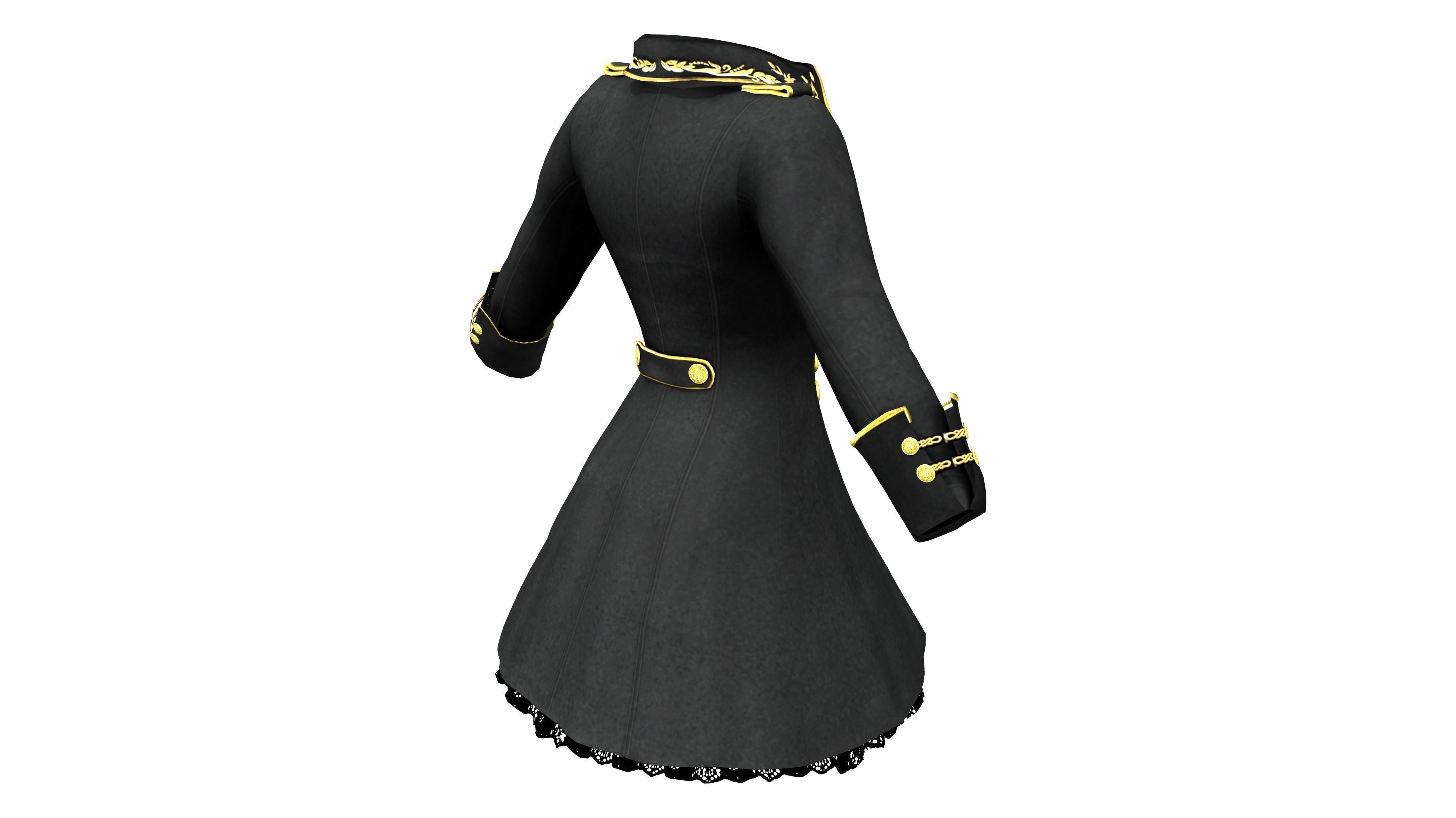 Military Style Embroidery Female Coat Low-poly 3D model_6