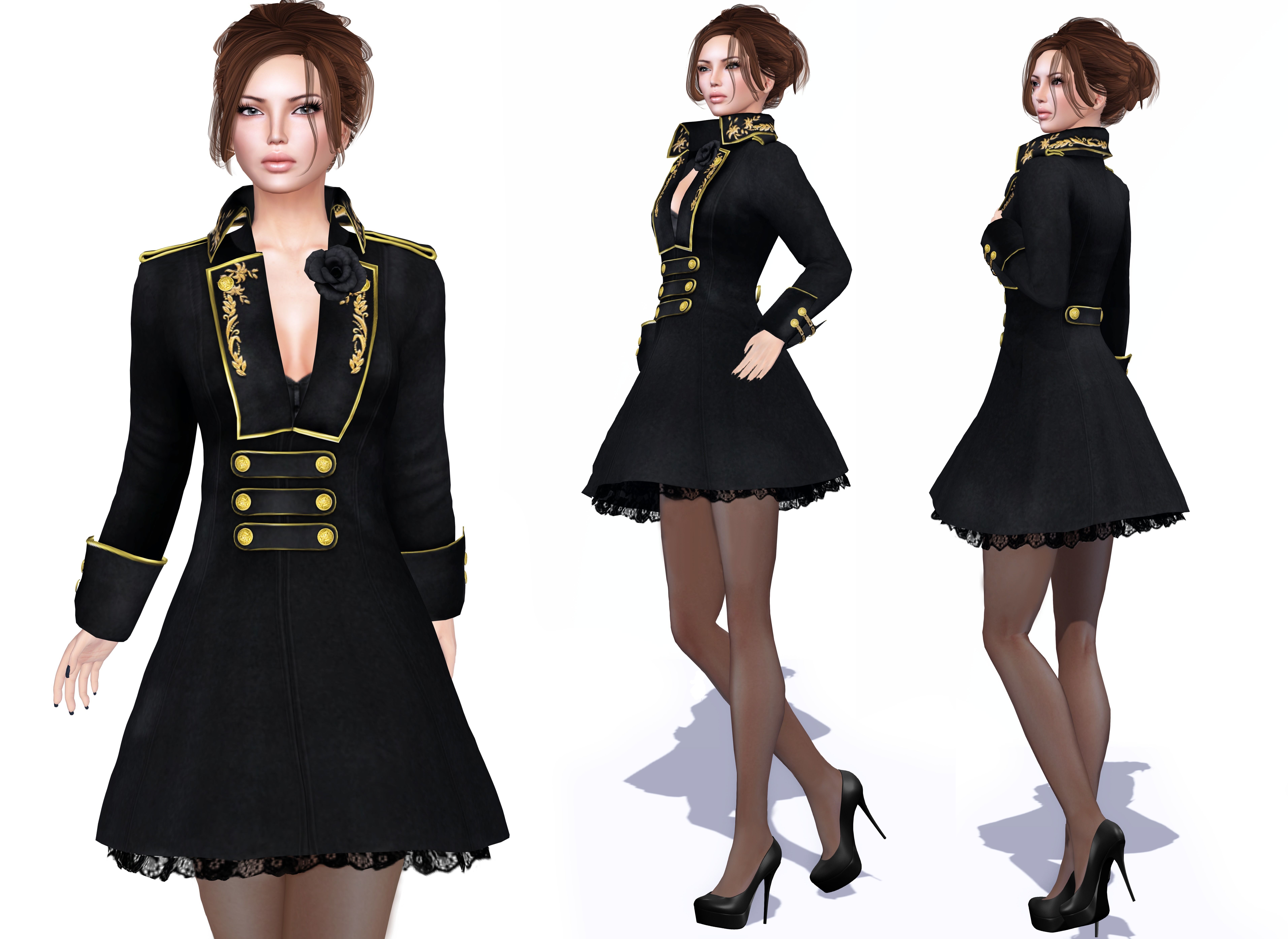 Military Style Embroidery Female Coat Low-poly 3D model_2