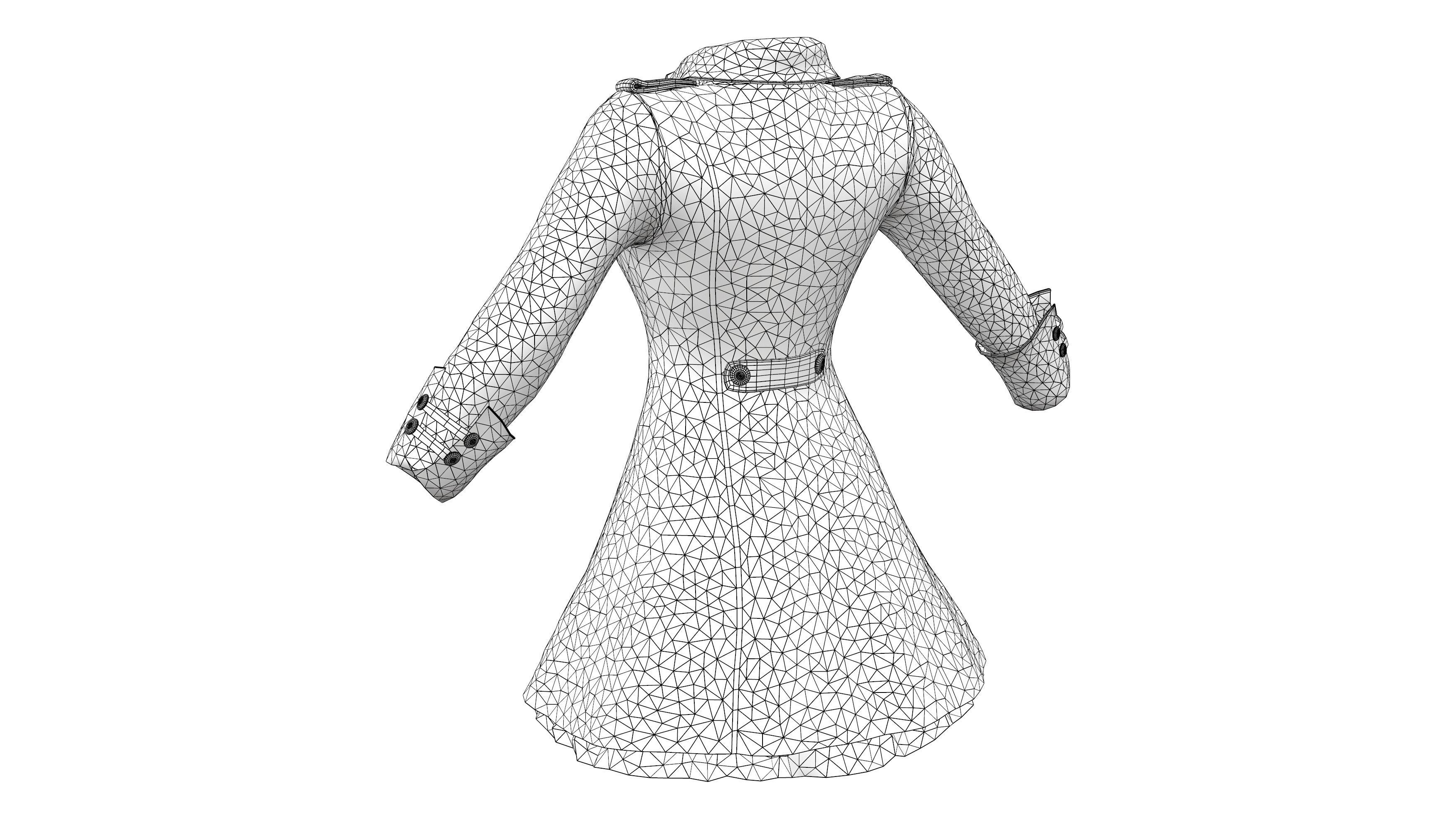 Military Style Embroidery Female Coat Low-poly 3D model_8