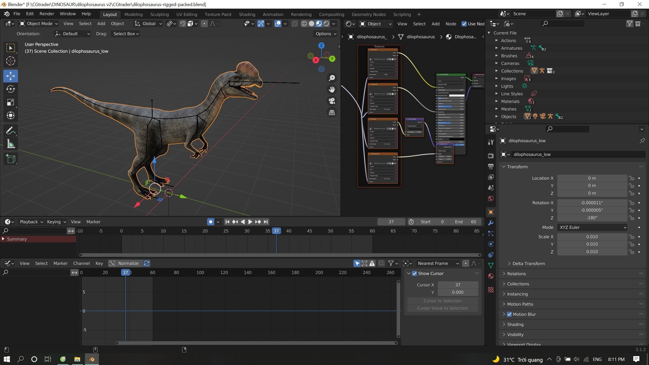 Dilophosaurus Dinosaur Low-poly 3D model_23