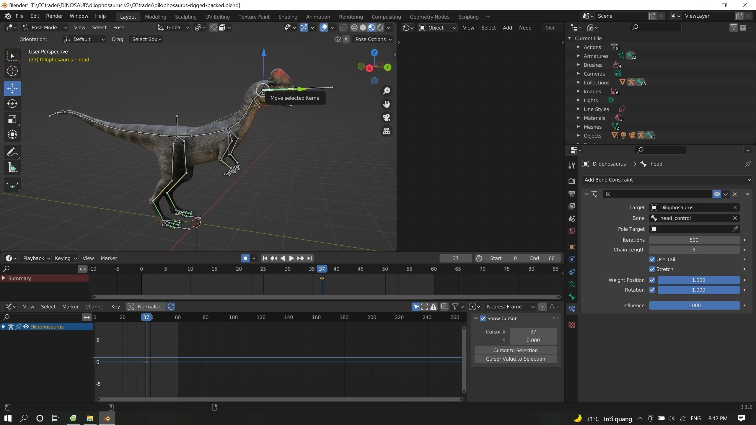 Dilophosaurus Dinosaur Low-poly 3D model_24