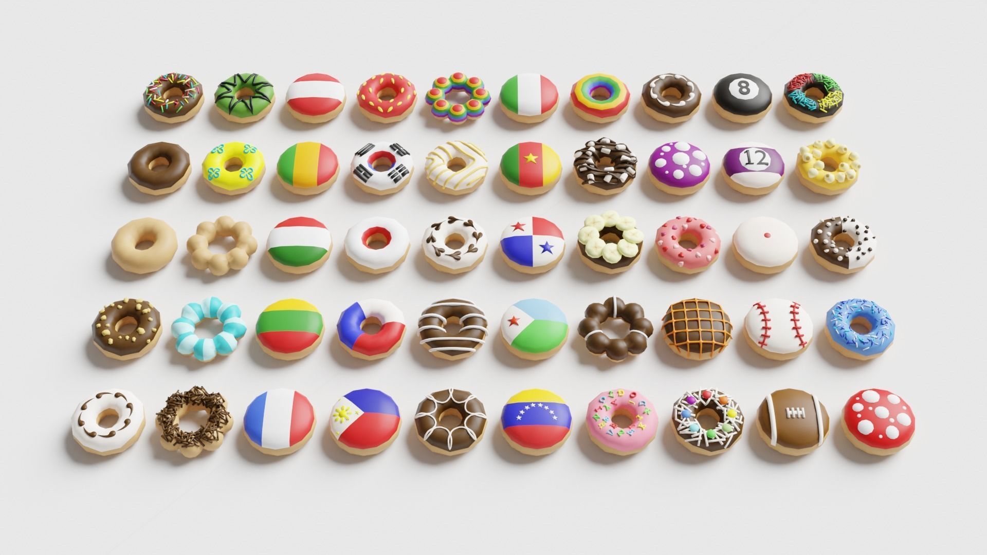 Donut Pack Low-poly 3D model_9