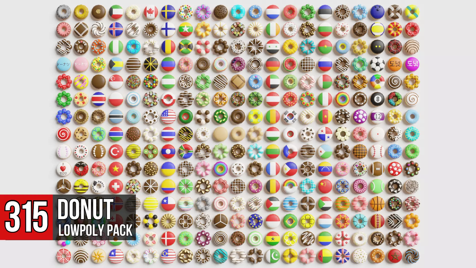 Donut Pack Low-poly 3D model_0