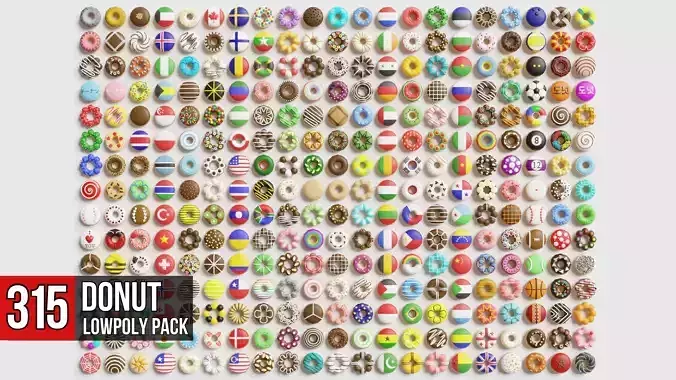Donut Pack Low-poly 3D model