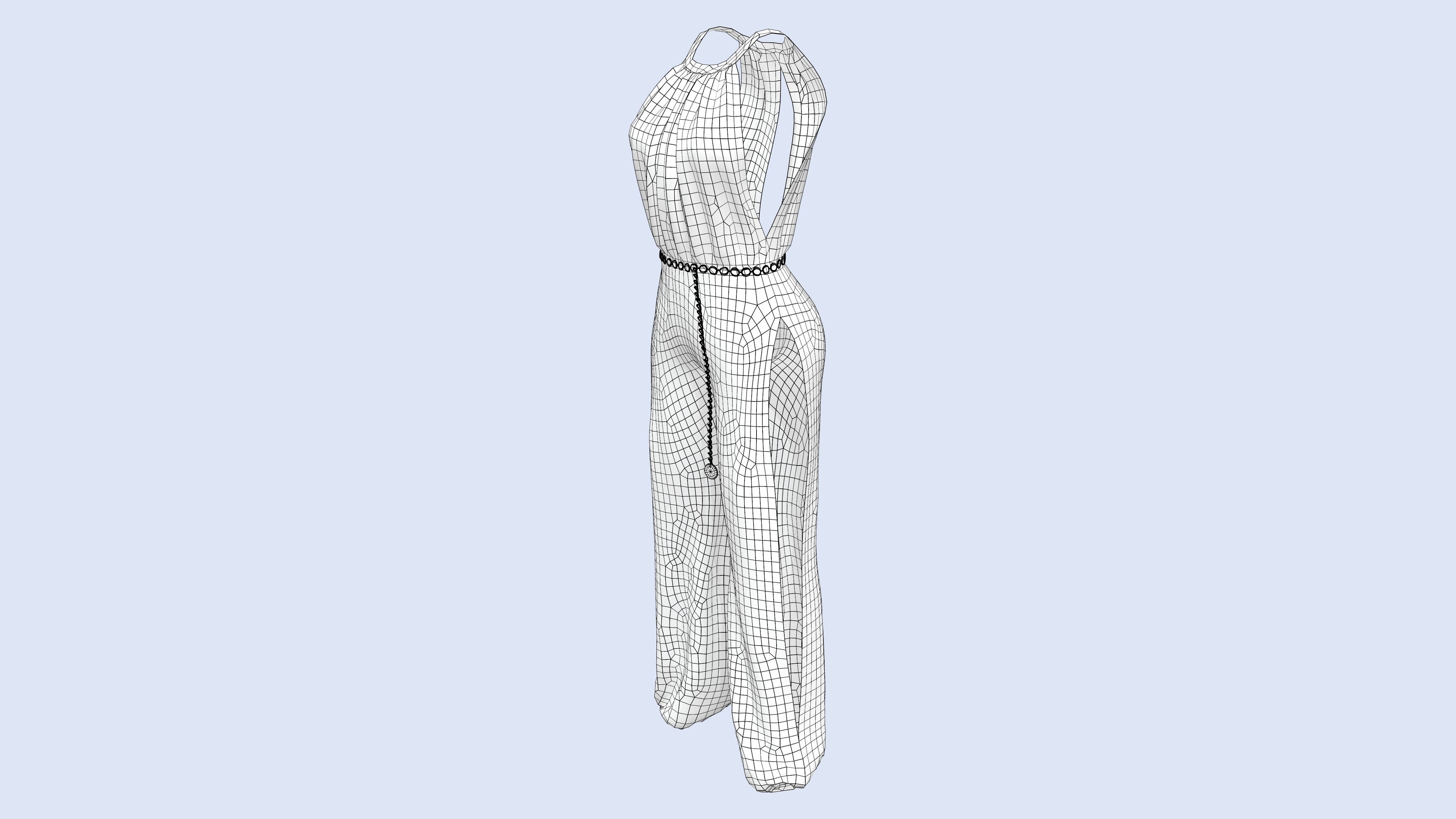Ladies Side Slit Jumpsuit With Chain Belt Low-poly 3D model_8
