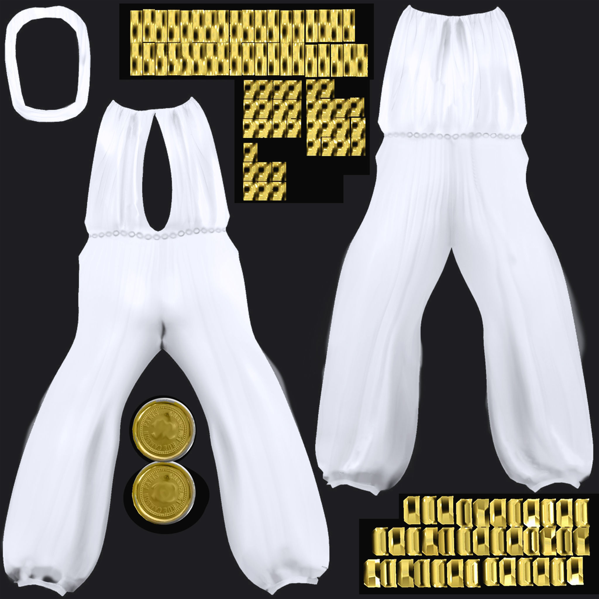 Ladies Side Slit Jumpsuit With Chain Belt Low-poly 3D model_11