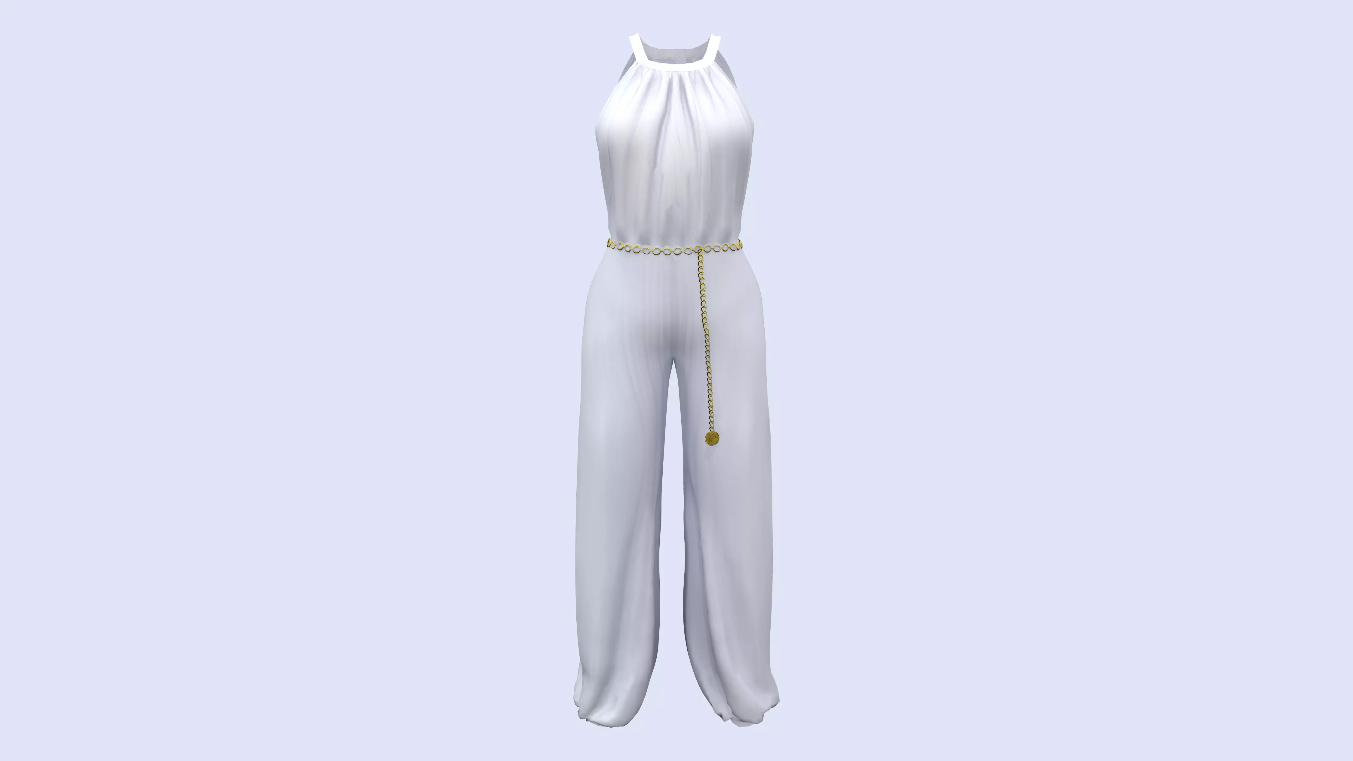 Ladies Side Slit Jumpsuit With Chain Belt Low-poly 3D model_0
