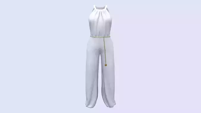 Ladies Side Slit Jumpsuit With Chain Belt