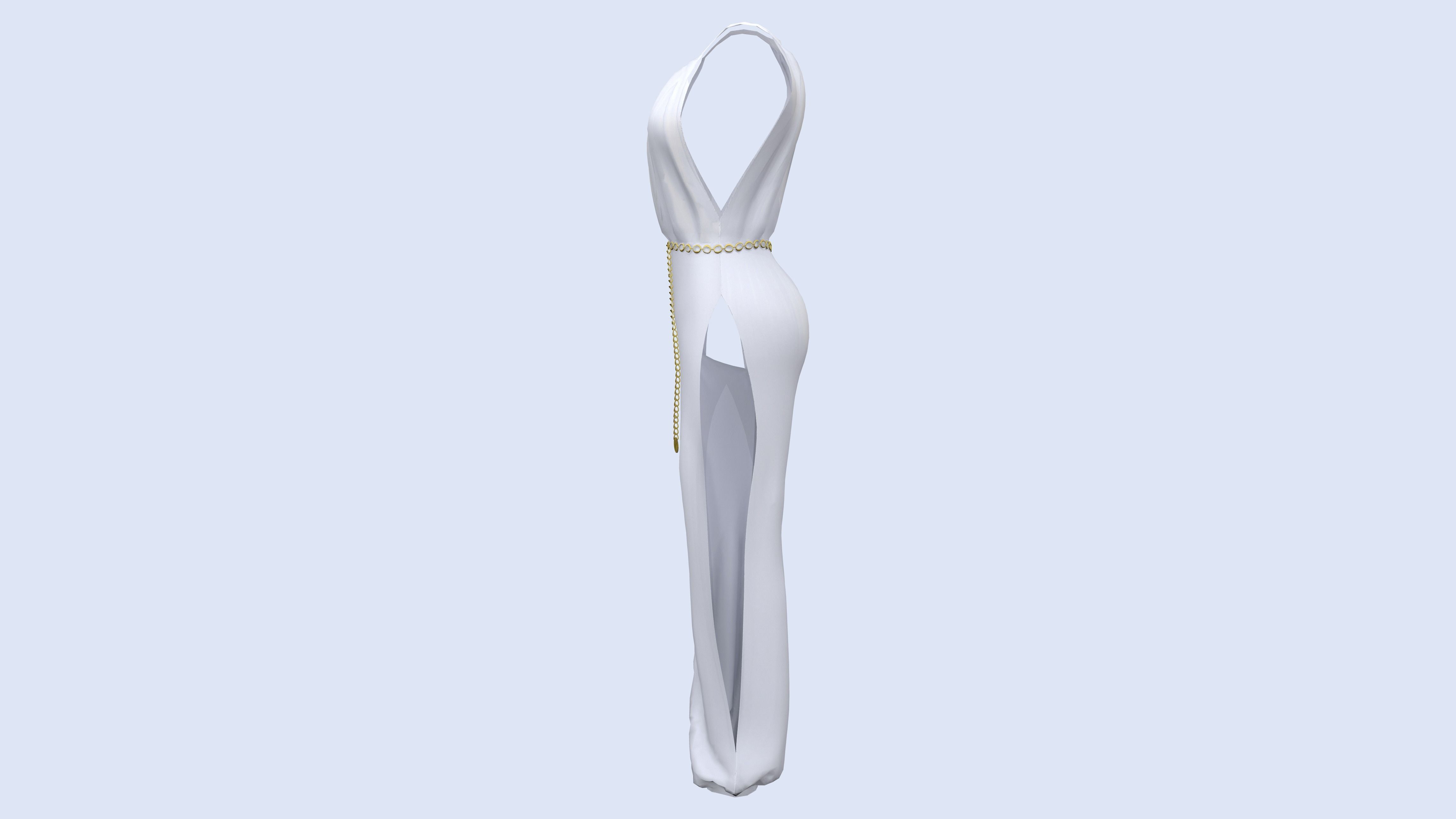 Ladies Side Slit Jumpsuit With Chain Belt Low-poly 3D model_4