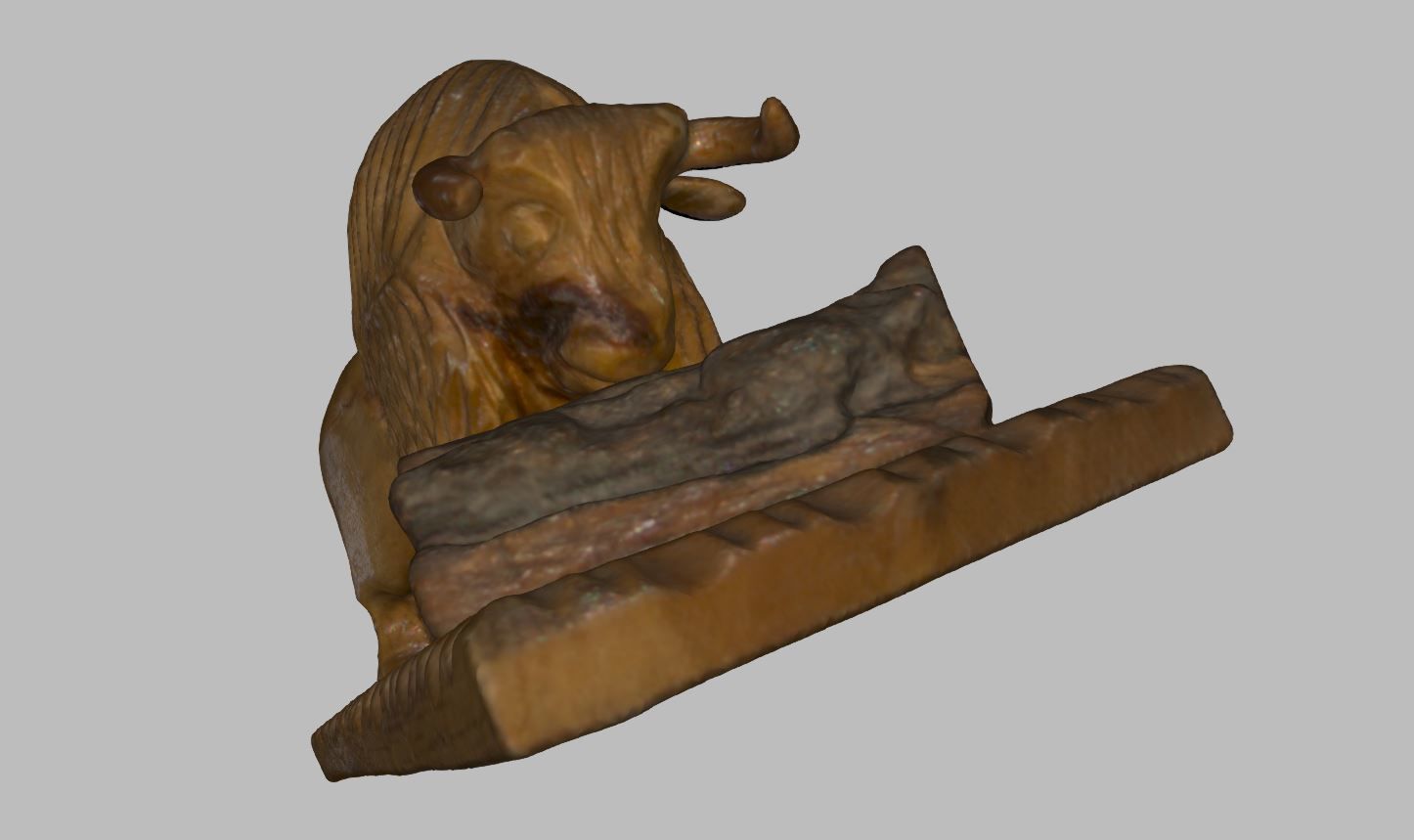 Wooden hand carved bull 3d print ready 3D model_3