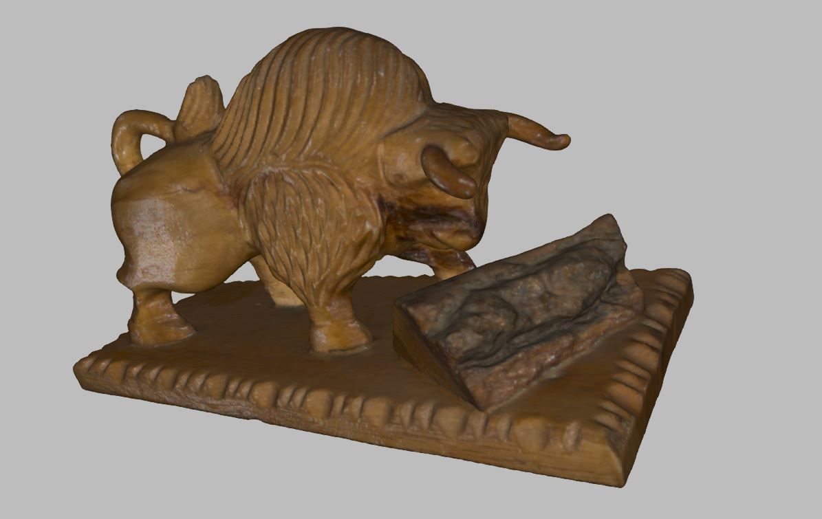 Wooden hand carved bull 3d print ready 3D model_2