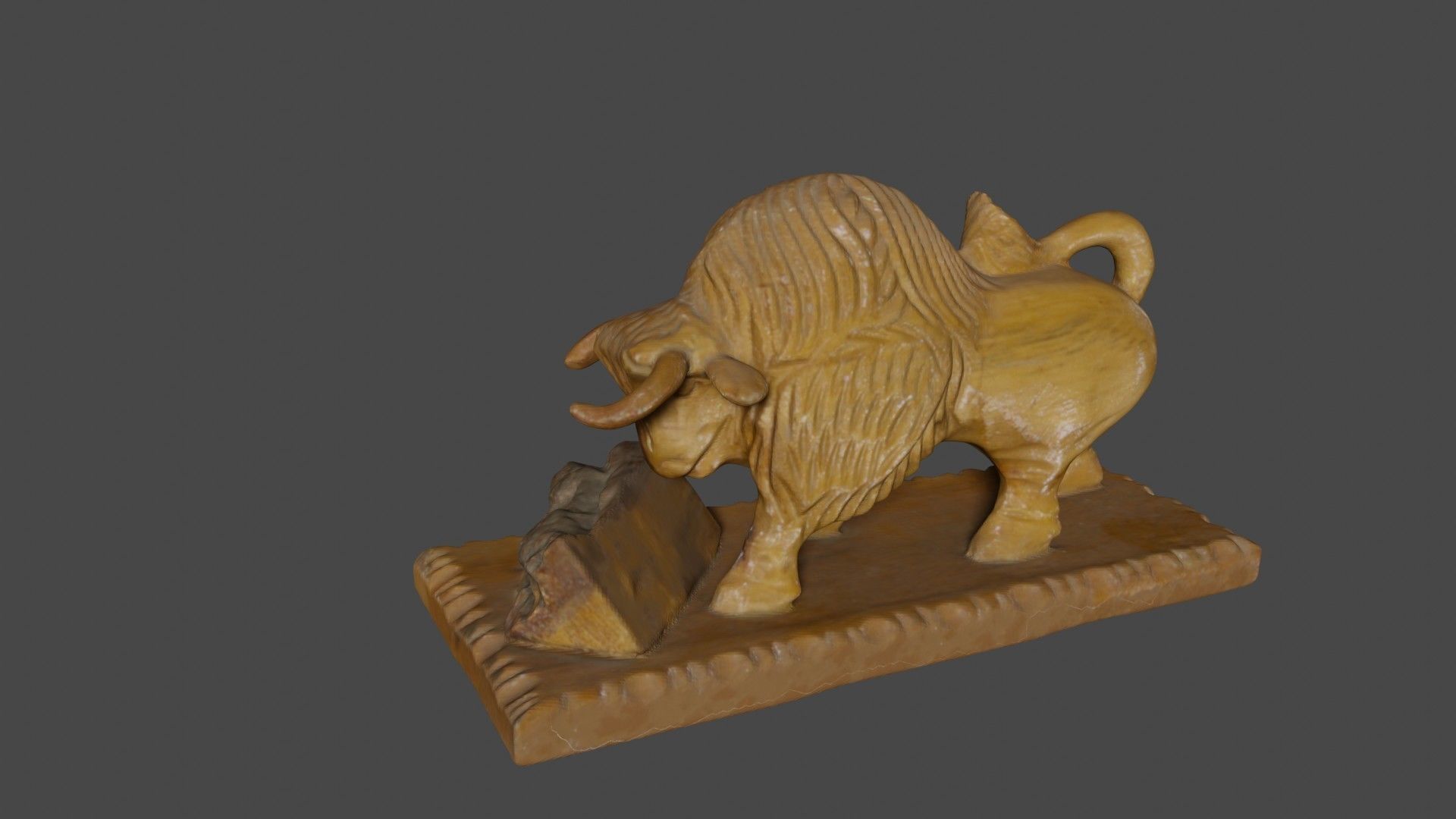 Wooden hand carved bull 3d print ready 3D model_1