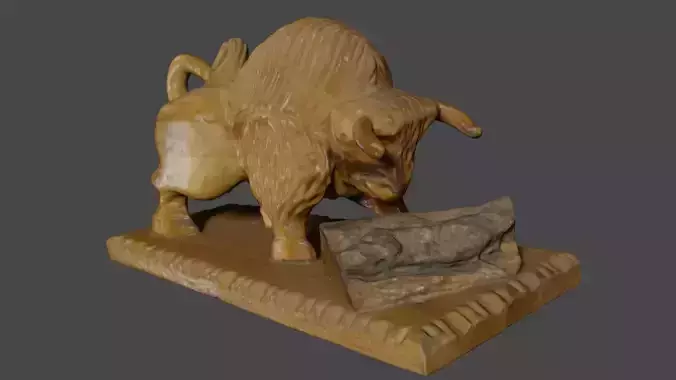 Wooden hand carved bull 3d print ready