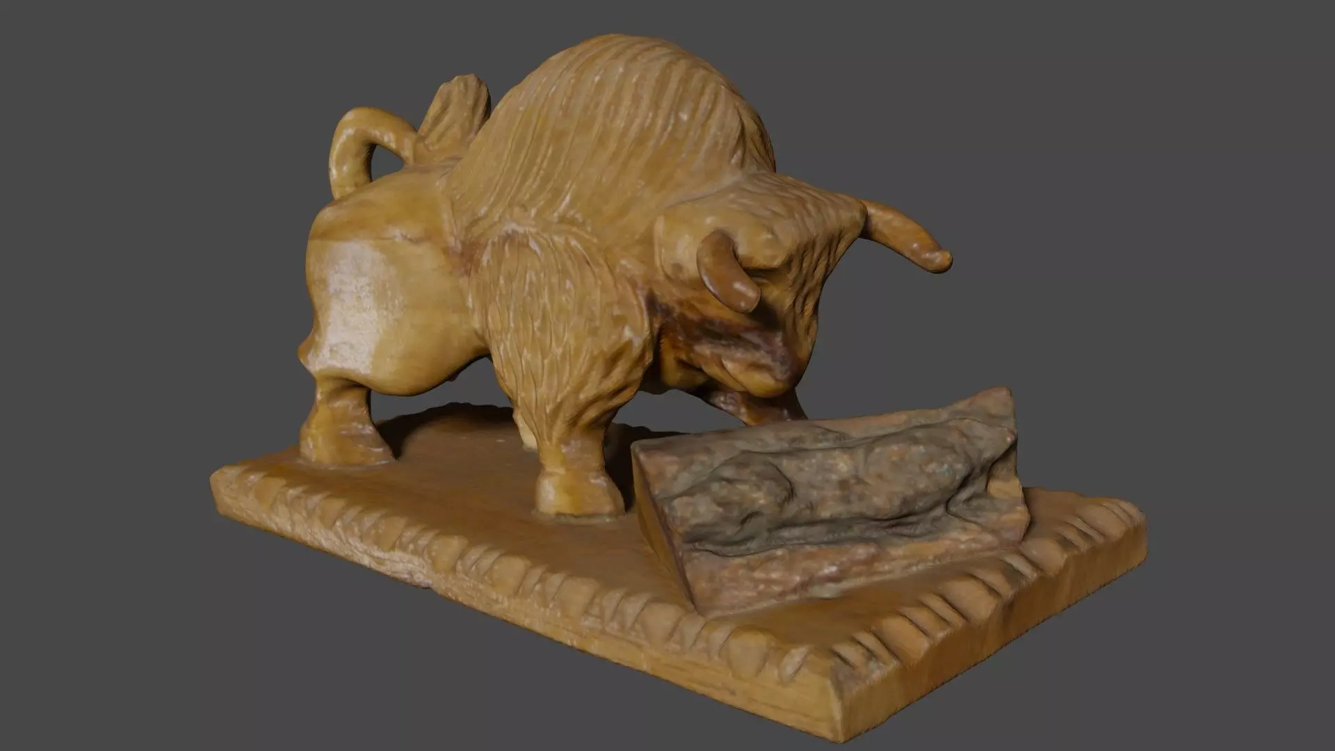 Wooden hand carved bull 3d print ready 3D model_0