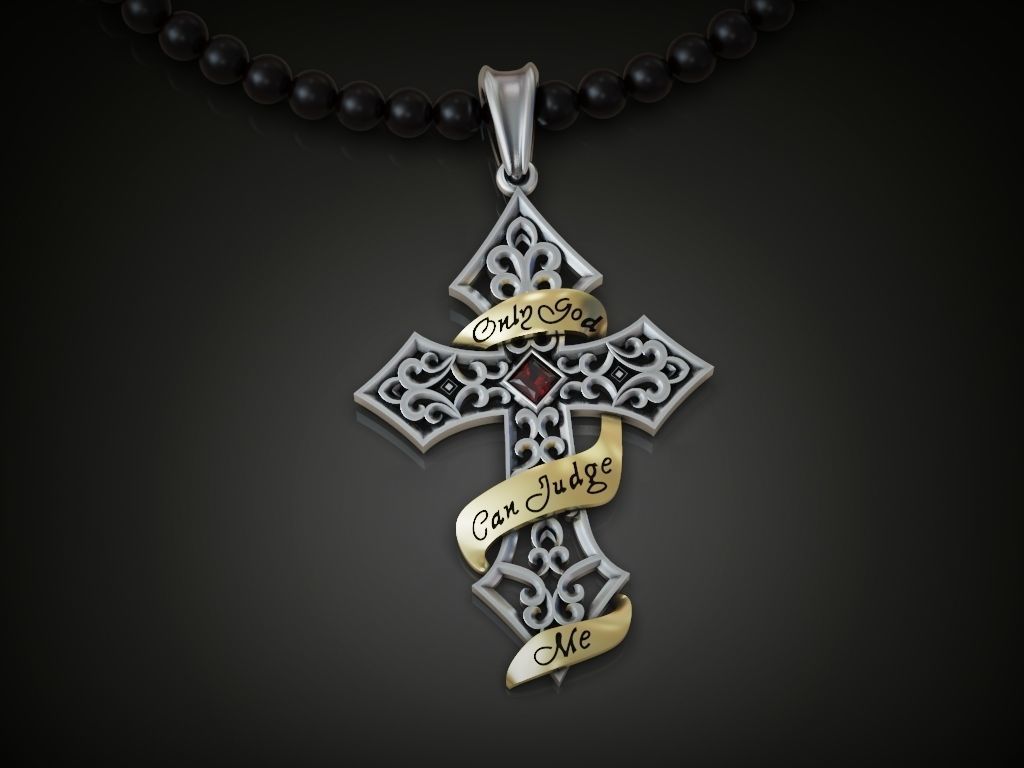 Cross pendant  tape inscription openwork 3D print model_2