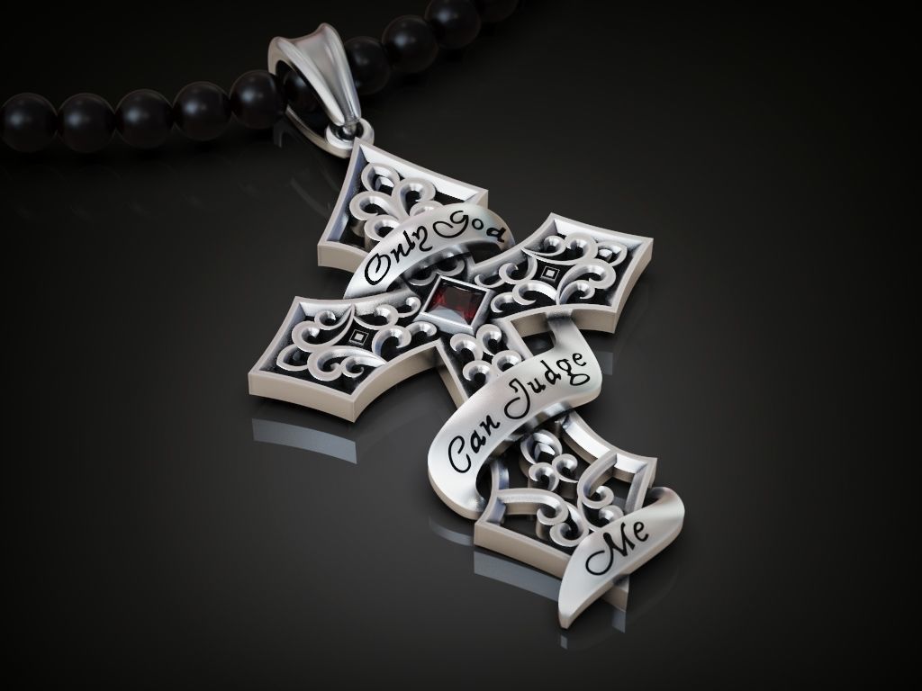 Cross pendant  tape inscription openwork 3D print model_1