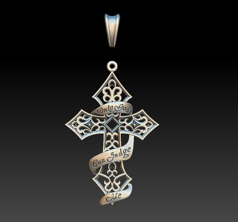 Cross pendant  tape inscription openwork 3D print model_5