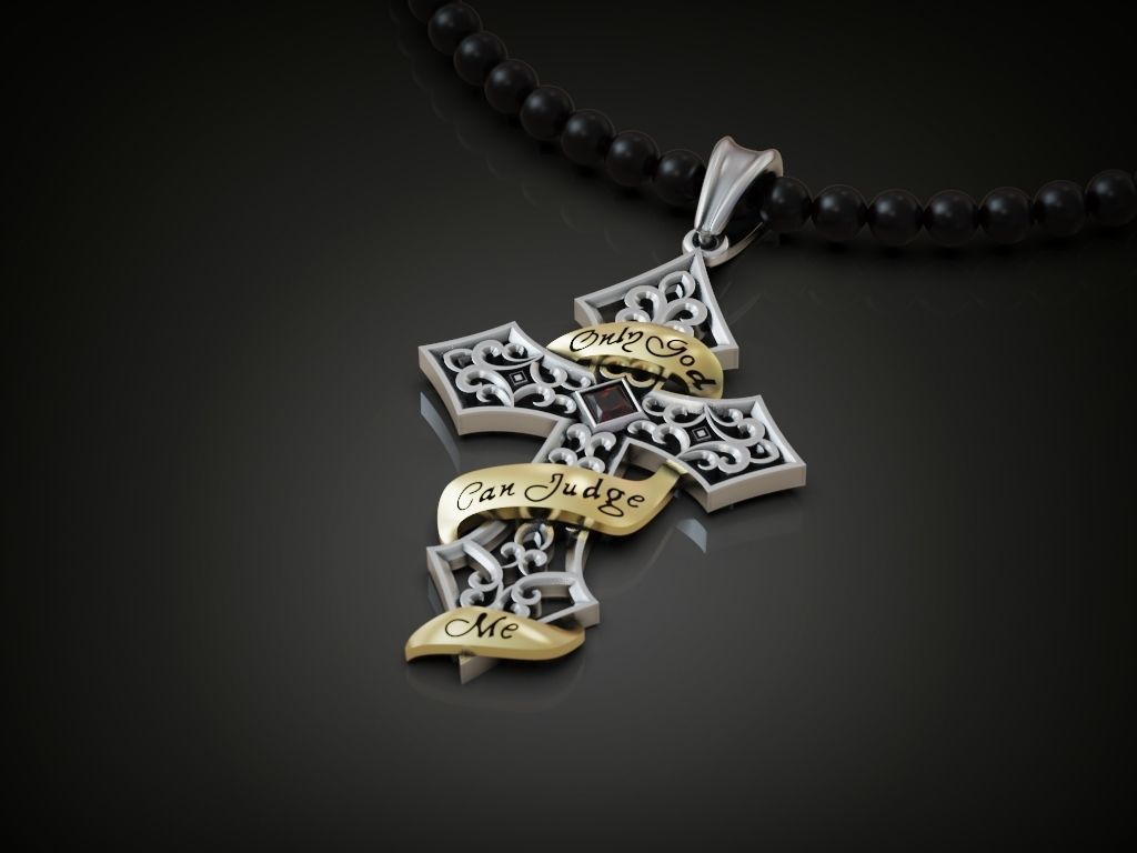 Cross pendant  tape inscription openwork 3D print model_4