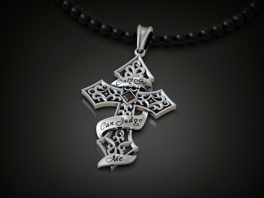 Cross pendant  tape inscription openwork 3D print model_3